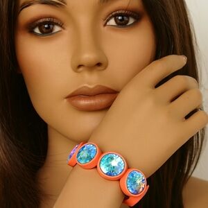 Chunky Iridescent Rhinestone Stretch Salmon Pink bracelet - Bold Women's Jewelry